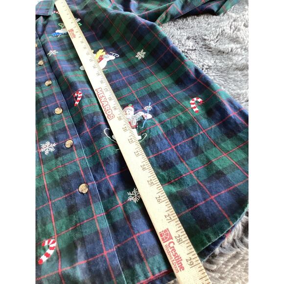 Casey & Max Women Plaid Flannel Holiday Button Front embroidered Top Blue Small - Picture 8 of 8